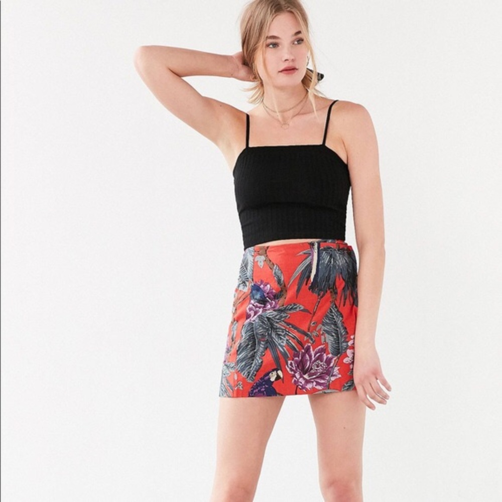 UO Tropical Wrap Mini Skirt